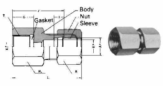 COUPLING FEMALE FLARELESS, BRASS 10MMXPT3/8