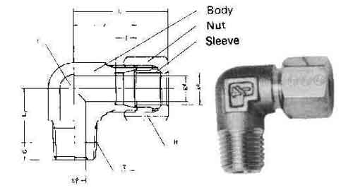 ELBOW MALE FLARELESS BRASS, 8MMXPT1/8