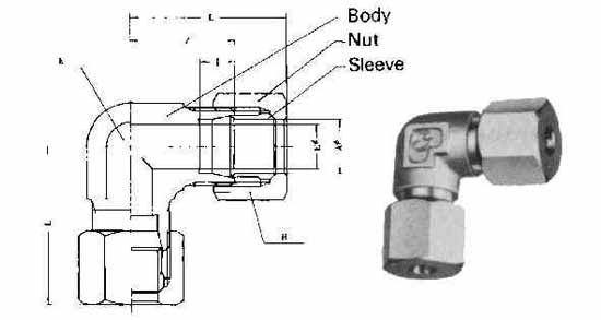 UNION ELBOW FLARELESS BRASS, 6MMXPT1/4