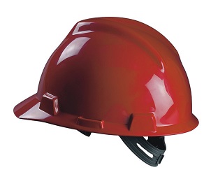 HELMET SAFETY SLOTTED V-GARD, W/SATZ-ON SUSPENSION RED